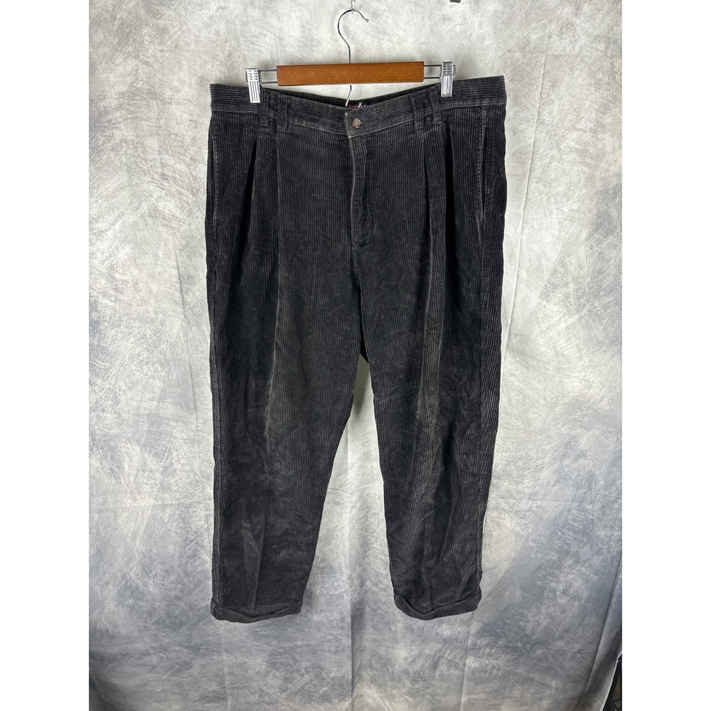 Chaps Ralph Lauren Mens Black Corduroy Pleated Pants 38x30 Cotton Straight Leg